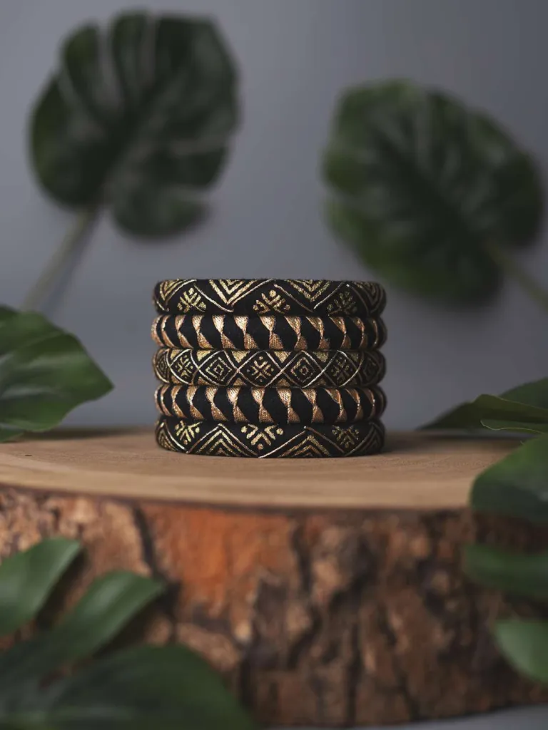 Vanya Black & Golden Handwork Gotapatti Thread Bangles